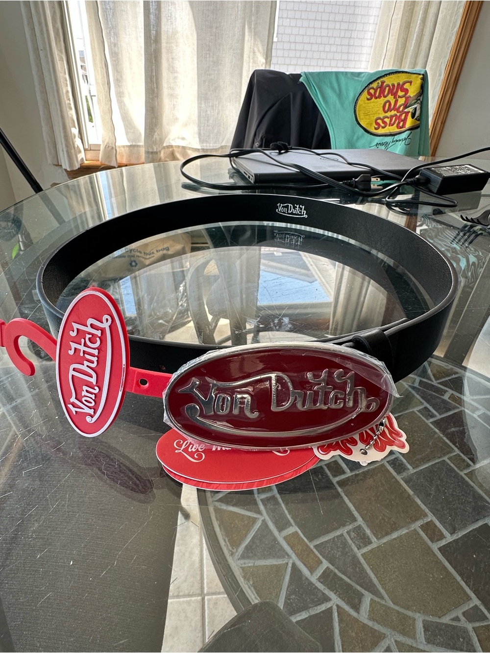 Von Dutch Red Logo Buckle Belt Black Size M BNWT